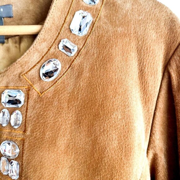 Kenar Camel Beige Suede Large Rhinestone Jacket M - Picture 4 of 9